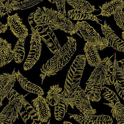 Benartex Gilded Feathers Black Gold 14034M98B