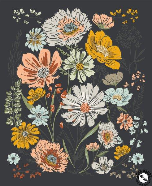 Moda Fabrics Woodland & Wildflowers Panel Charcoal 45588 19 #40