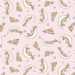 Clothworks Guess How Much I Love You Sleepy Hares Light Pink Y3684-41