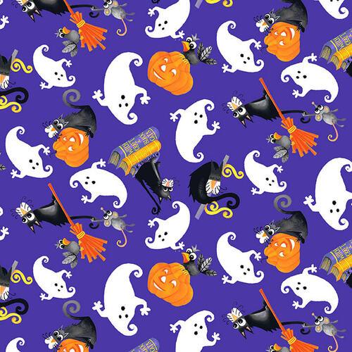 Henry Glass & Co. Boo! Tossed Cats and Ghouls Glow Multi Q-251G-59