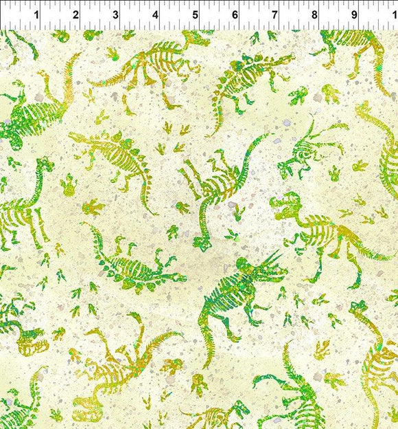In The Beginning Fabric Dinosaur Friends Fossils Green 5DIN 1