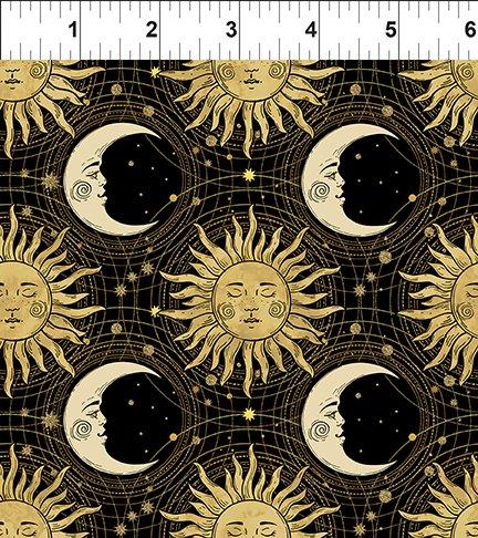 In the Beginning Fabric Sun Moon & Stars Suns & Moons Black 7SMS1