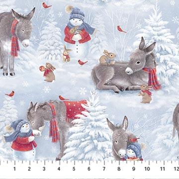 Northcott Fabrics Little Donkey's Christmas Scenes Blue Multi Flannel F25326-42