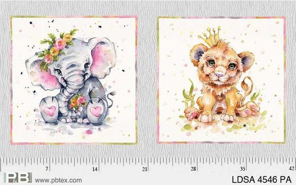 P&B Textiles Little Darlings Safari Elephant Lion Pillow Panel 04546PA #102K