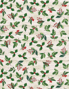 Timeless Treasures Holly and Leaves HOLIDAY-C8659 NATURAL