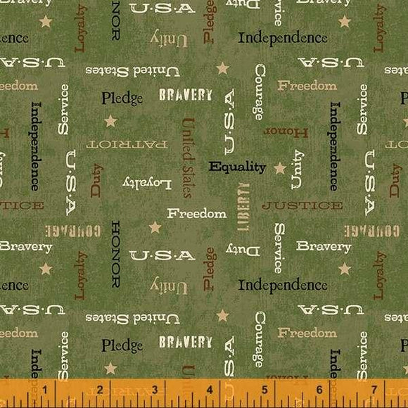 Windham Fabrics All American Patriotic Words Olive 53059-9