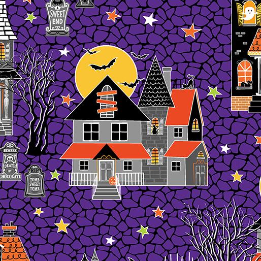 Benartex Glow-O-Ween Haunted Houses Purple 12958G-66