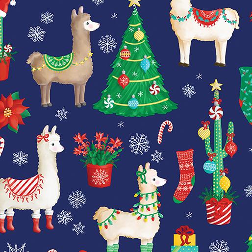 Benartex Happy Llamadays Happy Llama Scenic Navy 1442756B