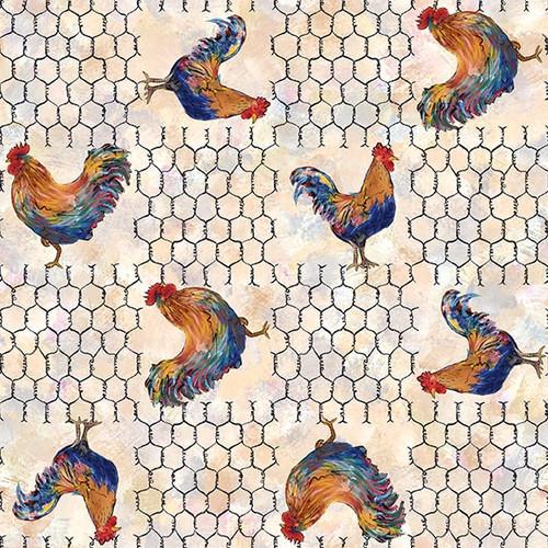 Blank Out of Farm's Way Hens and Chicken Wire Ivory 3257-41 IVORY