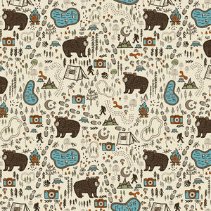 Clothworks Bear Camp Trail Nature Toile Cream Y4052-57