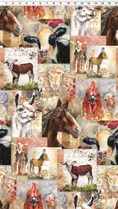 Clothworks Farm Life Collage Multi Y3938-55