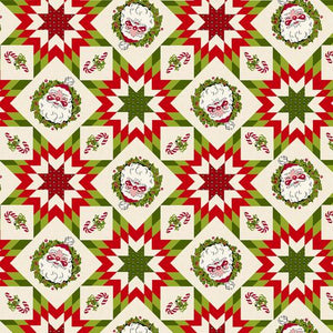 Henry Glass My Childhood Christmas Patchwork Santas 1406 86 RED