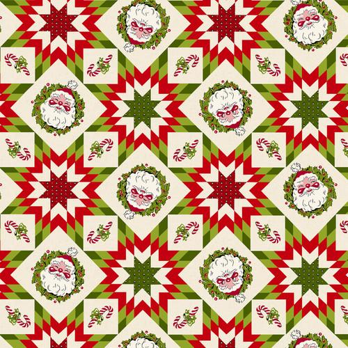Henry Glass My Childhood Christmas Patchwork Santas 1406 86 RED