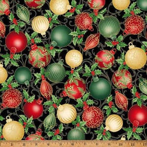 Hoffman Christmas Splendor Ornaments Black/Gold W7781-4G
