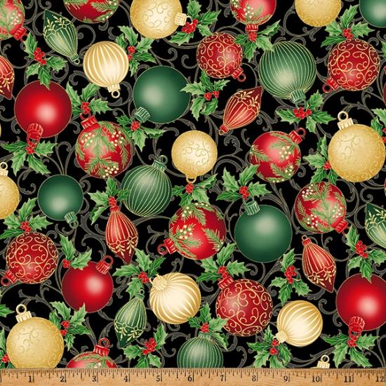 Hoffman Christmas Splendor Ornaments Black/Gold W7781-4G