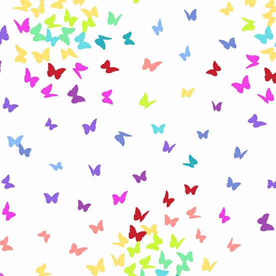 Andover Fabrics  Rainbow Sprinkles White Rainbow Butterflies  A 9425 L
