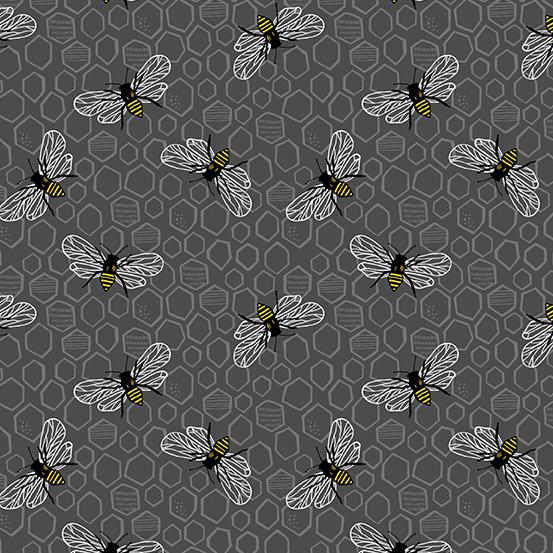 Andover Fabrics  Sunny Bee Grey Bee and Comb  A 9433 C