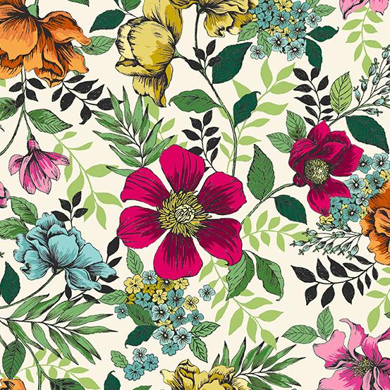 Andover Fabrics Makower UK Jewel Tones Floral Cream TP-2424-Q