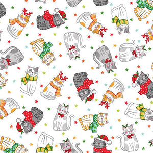 Andover Fabrics Santa Paws Scattered Cats White TW-2476-W