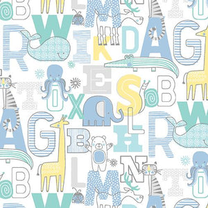 Benartex Adorable Alphabet Teal/White 1301784