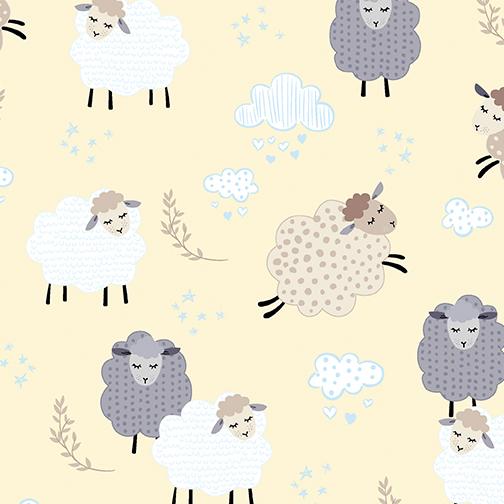 Benartex Dreamy Sheep Buttercup Flannel 12496F-03