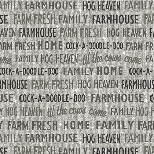 Benartex Farm Fresh Farm Words Grey 10459 11