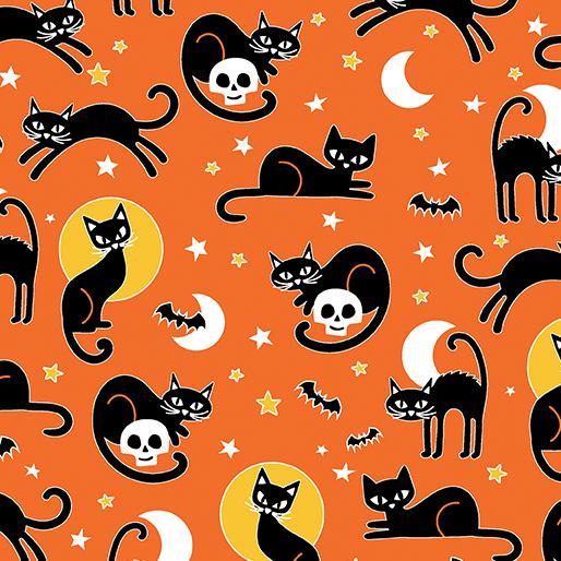 Benartex Glow-O-Ween Spooky Cats Orange 12956G-37