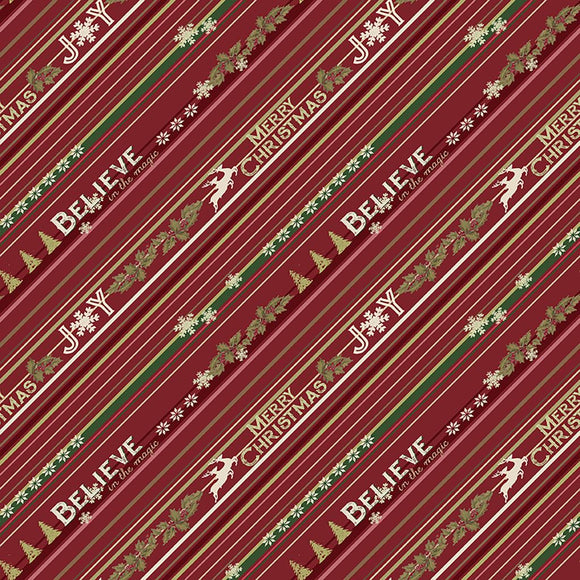 Clothworks Better Not Pout Christmas Stripe Dark Red Y3785-83
