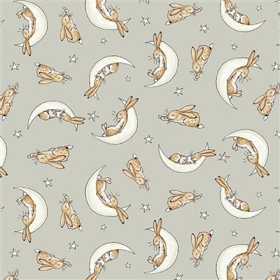 Clothworks Guess How Much I Love You Flannel Sleepy Hares Taupe Y3689-61