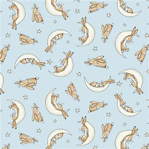 Clothworks Guess How Much I Love You Sleepy Hares Light Blue Y3684-29