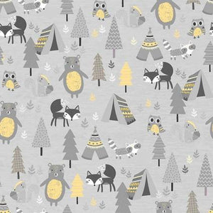 Comfy Flannel Woodland Animals Grey NATCFP15249-GRY