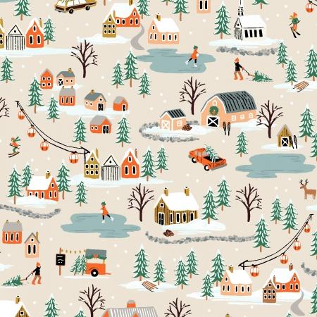 Cotton and Steel Rifle Paper Co. Holiday Classics Holiday Village Cream RP603-CR3