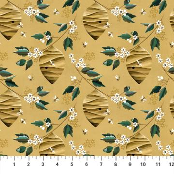 Figo Fabrics Honey Bloom Beehives Gold DP90466-50