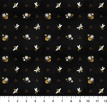 Figo Fabrics Honey Bloom Bees Black 90467-99