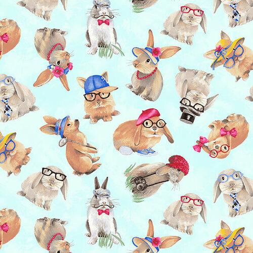 Henry Glass & Co. Trendy Meadows Tossed Bunnies Multi 9925-73