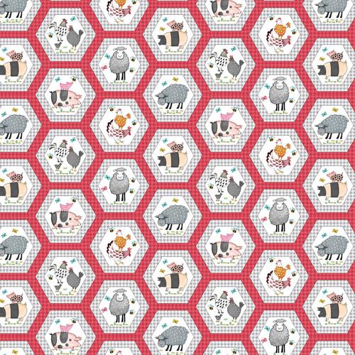Henry Glass Hay Day Red Hexagon Patchwork 857 77 RED