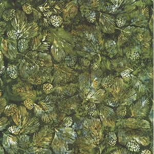 Hoffman Fabrics Bali Batik Pine Cones Herb T2382-331