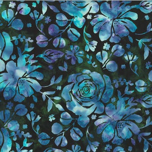 Hoffman Fabrics Bali Large Mixed Floral Black Jade V2533-216