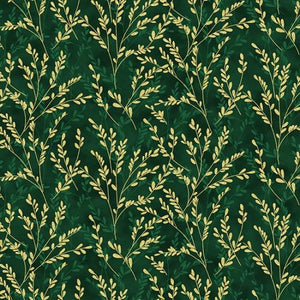 Hoffman Fabrics Fall Blooms Emerald/Gold V5188-31G
