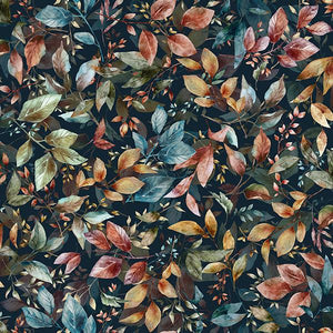 Hoffman Fabrics Forest Tales Tossed Leaves Deep Teal V5201-703