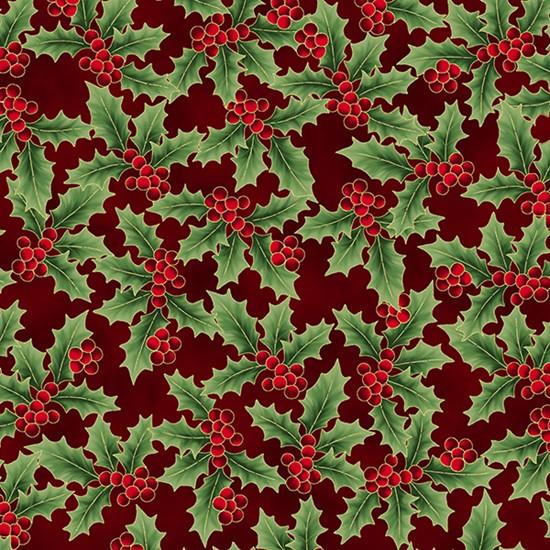 Hoffman Fabrics Holiday Wishes Holly Berries Scarlet/Gold U7770-78G
