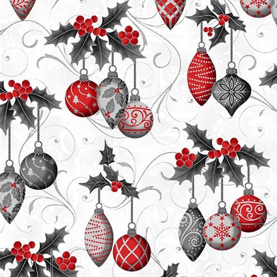Hoffman Fabrics Holiday Wishes Ornaments Ice/Silver U7771-176S