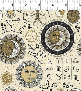 In the Beginning Fabric Sun Moon & Stars Astrology Cream 6SMS1