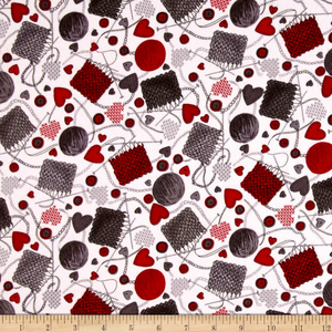 Benartex Knitting 101 Red Knitty Kitty Flannel 6225F 10
