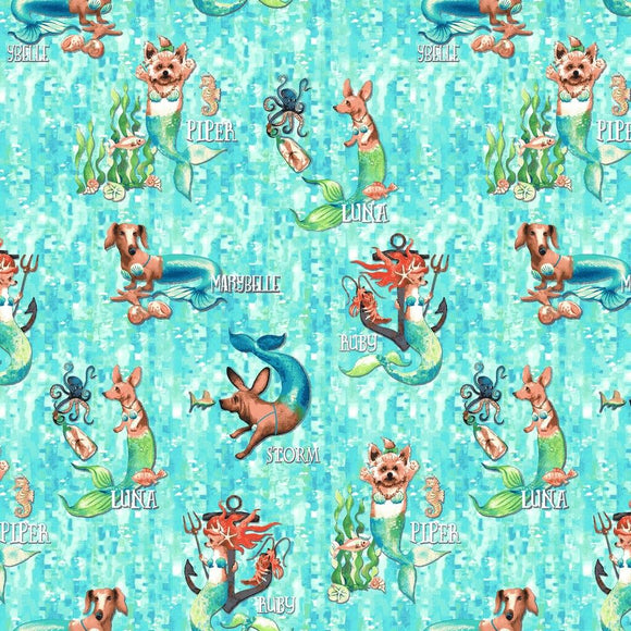 Midwest Textiles Salty Dogs Mermaids Aqua STU-4703/76
