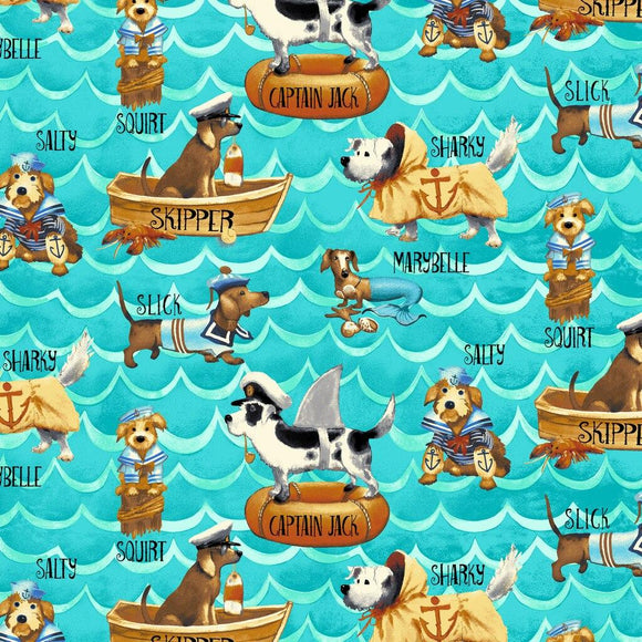 Midwest Textiles Salty Dogs Wavy Dogs Blue STU-4702/76