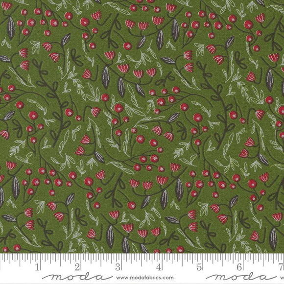 Moda Fabrics Merrymaking Foliage Evergreen Metallic 48344 14M