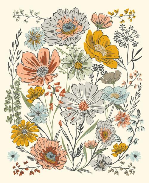 Moda Fabrics Woodland & Wildflowers Panel Cream 45588 11 #15