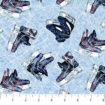 Northcott Fabrics  Power Play Hockey Skates Light Blue 23623 42