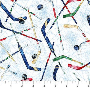 Northcott Fabrics  Power Play Hockey Sticks White Multi 23622 10